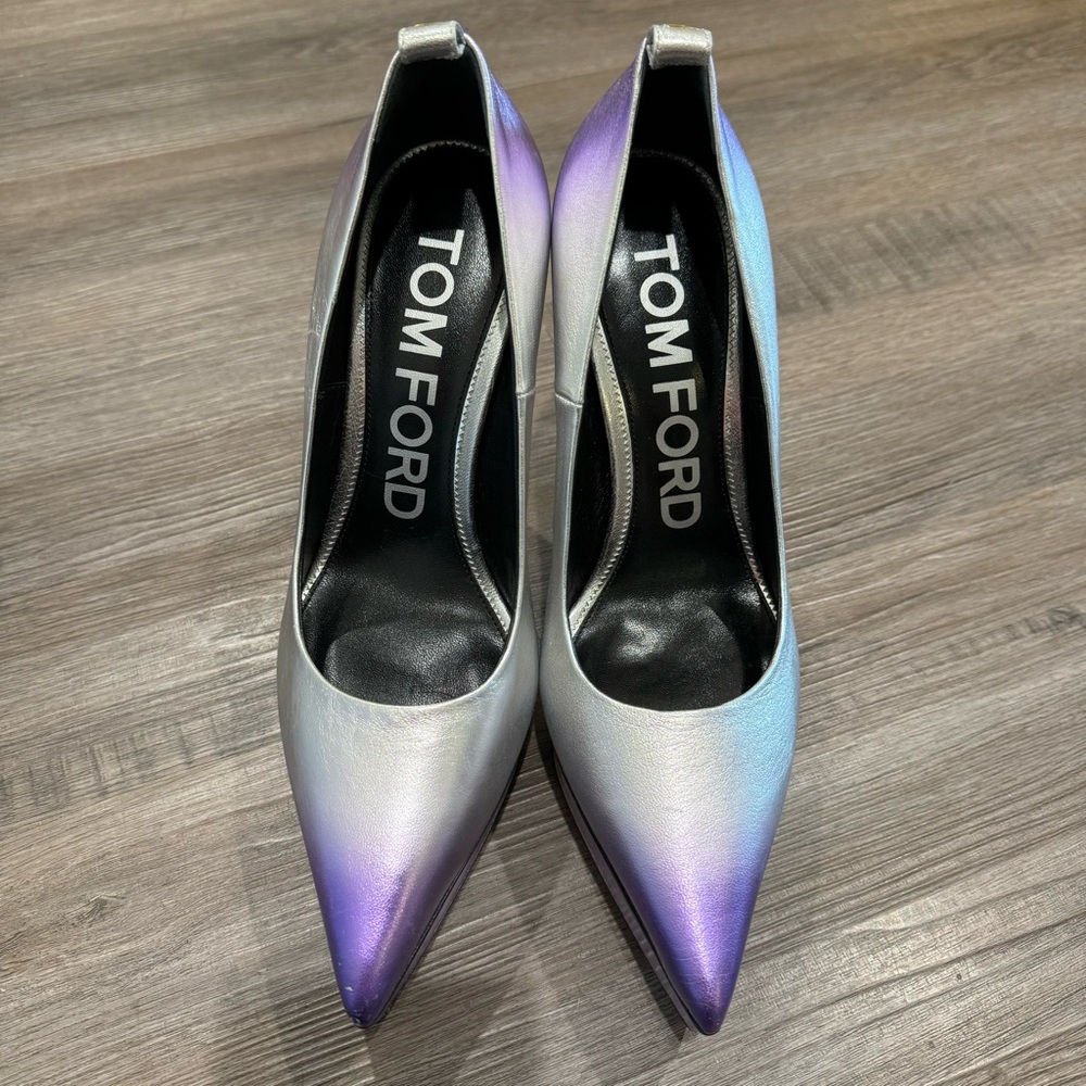 Tom Ford Metallic Leather Platform Purple Silver Ombré Heel Pumps